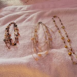 Elegant Multi-Strand Gold and Brown Necklace Set